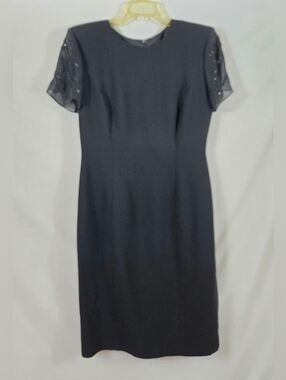 Donna Morgan Black Sheath Cocktail Dress Beaded Short Sleeves Size 8